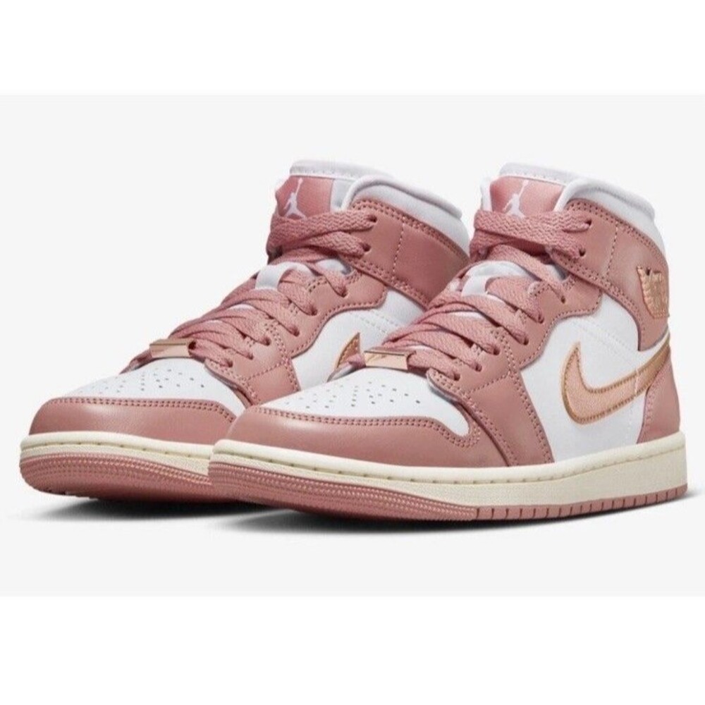 NEW Women’s Sz 12 Nike Air Jordan 1 Mid SE Red Stardust Copper White FB9892-670